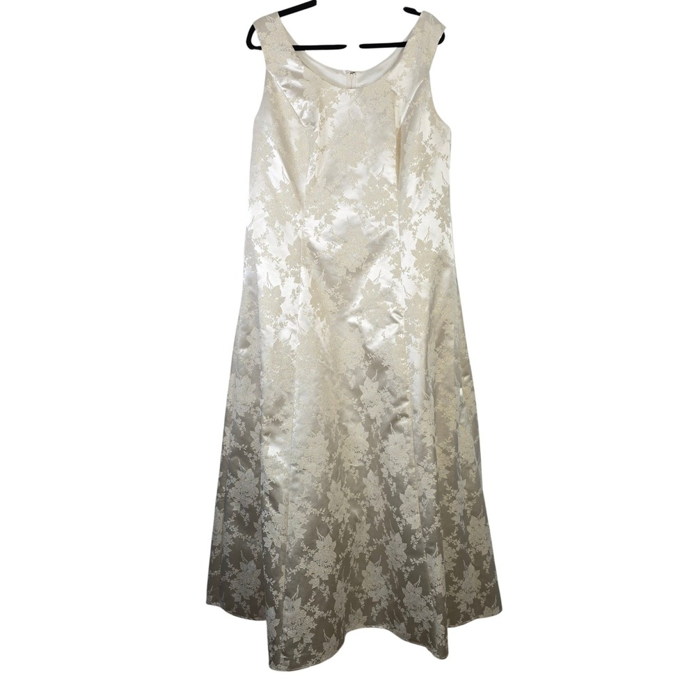 Onyx Nite Wendye Chaitin Cream Gold Floral Brocade Gown Maxi Dress Womens 16 USA